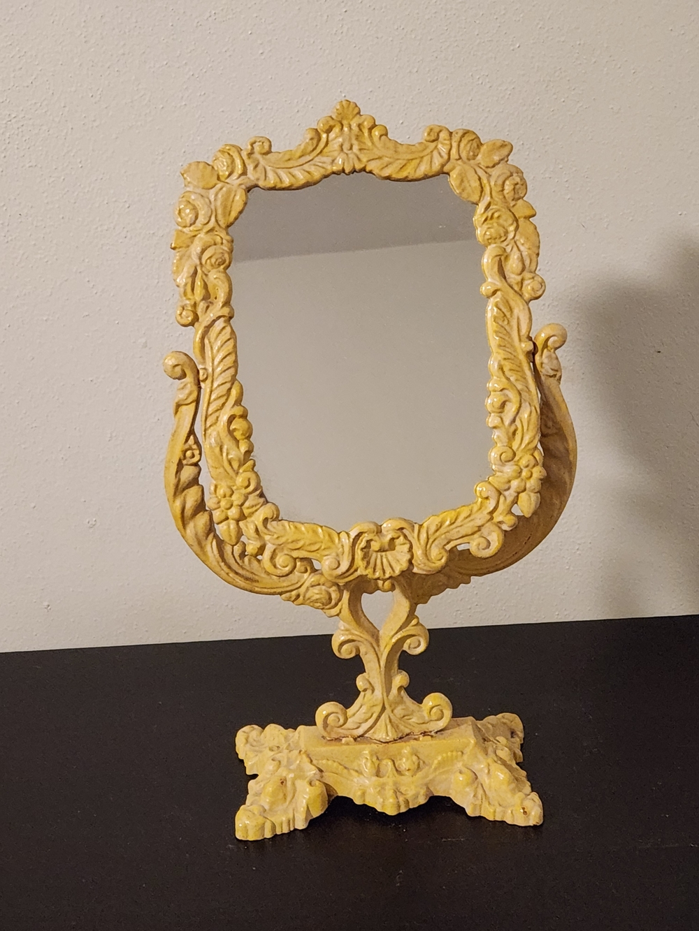 Cast Iron Antique Art Nouveau Golden Gilt Cast Iron Dresser Mirror